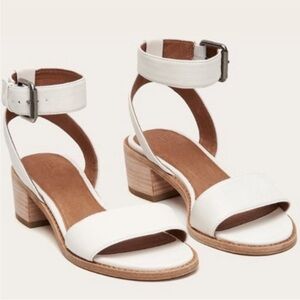 Frye White Leather Ankle-Strap Block Heel Sandals